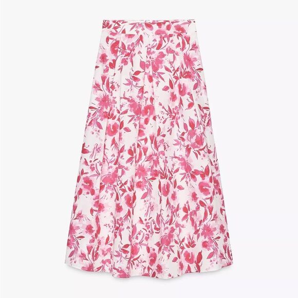 ZARA MIDI POPLIN A-LINE SKIRT POCKETS - Picture 5 of 7